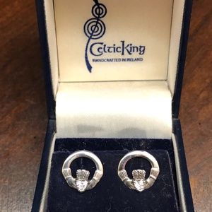 925 Sterling SilverCubic Zirconia Claddagh Earring